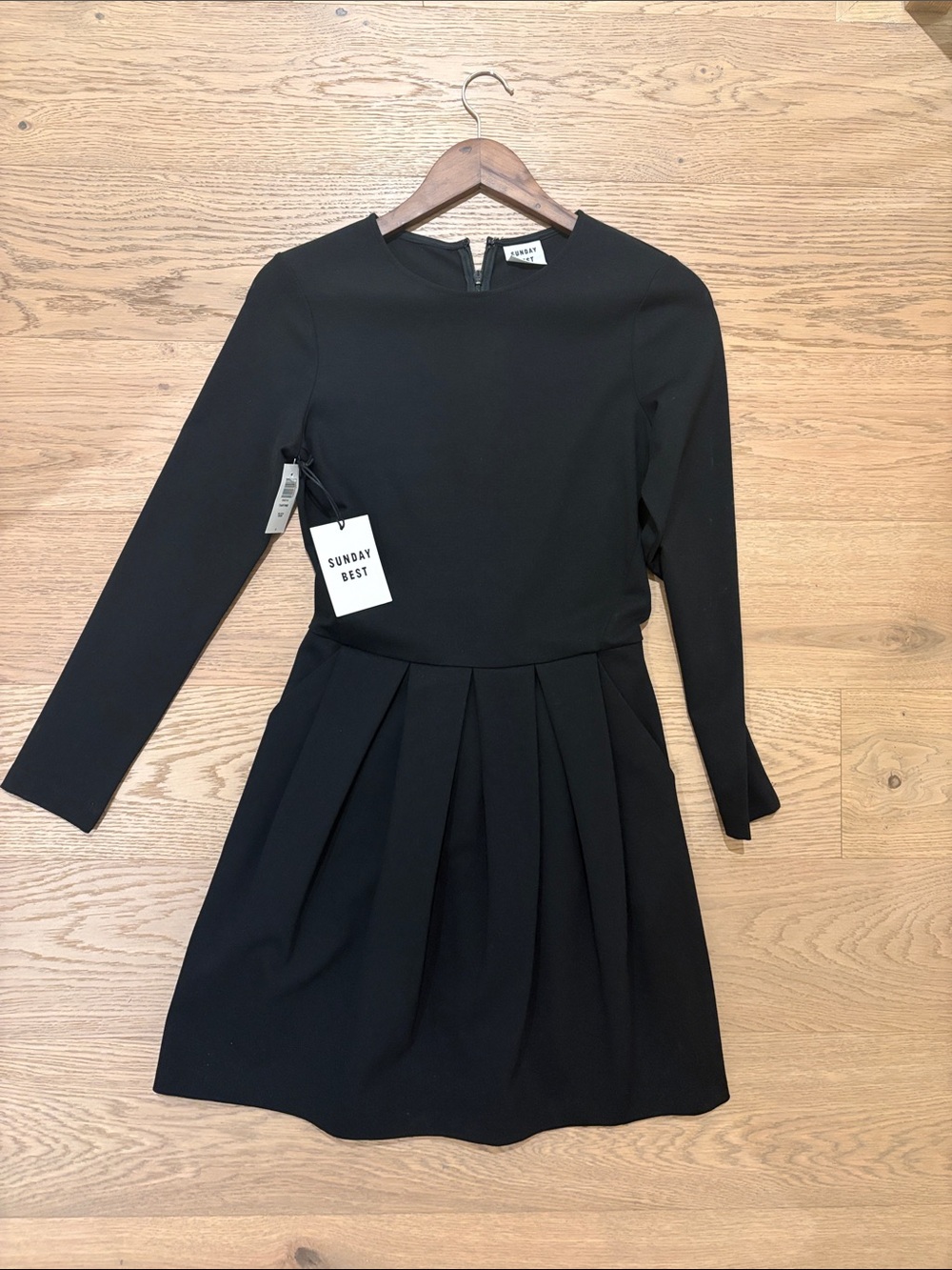 Sunday Best Black Long Sleeve Pleated Waist Dress